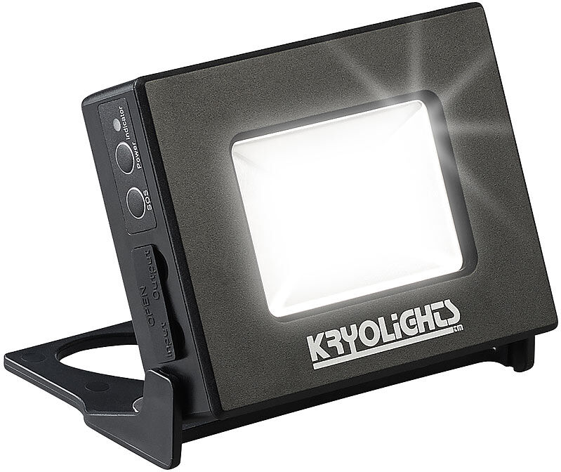 KryoLights 2in1-LED-Fluter und Powerbank, Solar-Panel, 10-Watt-COB-LED, 370 Lumen