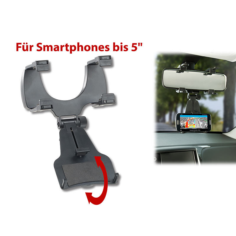 Lescars Universal-Kfz-Rückspiegelhalterung für Smartphones bis 12,7 cm (5