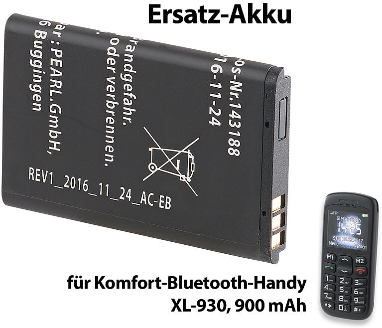 simvalley MOBILE Ersatz-Akku für Komfort-Handy XL-930, 900 mAh