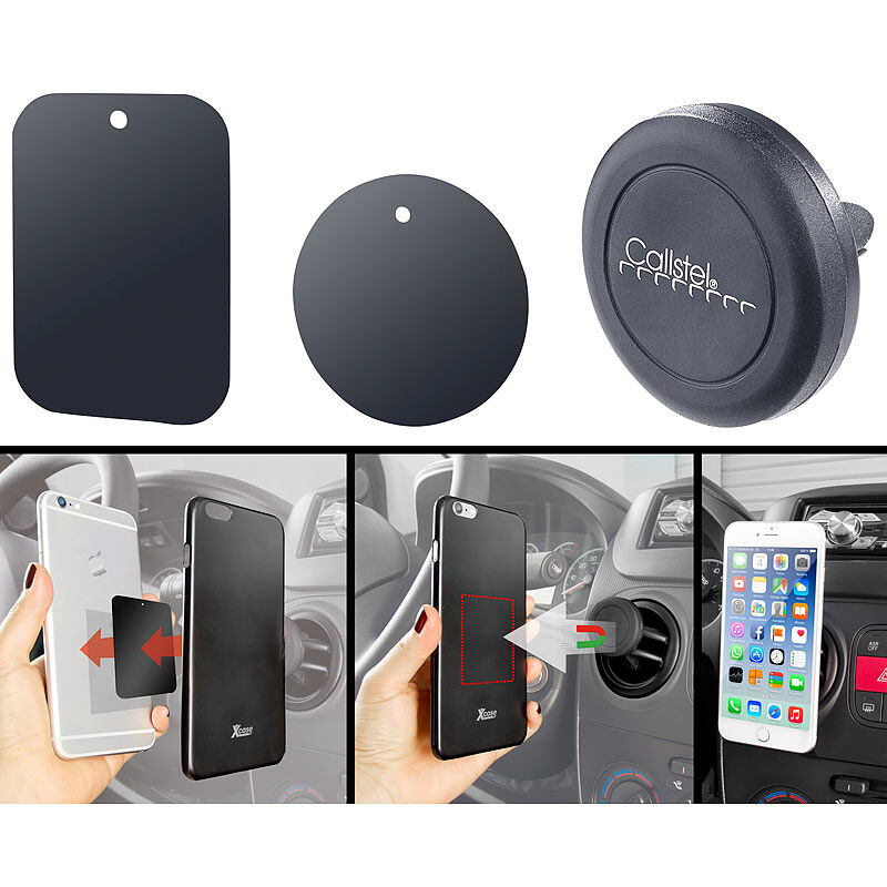 Callstel Mini-Kfz-Smartphone-Halterung für Lüftungsgitter, Halte-Magnet