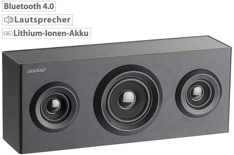 auvisio 2.1-Regal-Holzlautsprecher mit Bluetooth, Subwoofer & Akku, 12 Watt