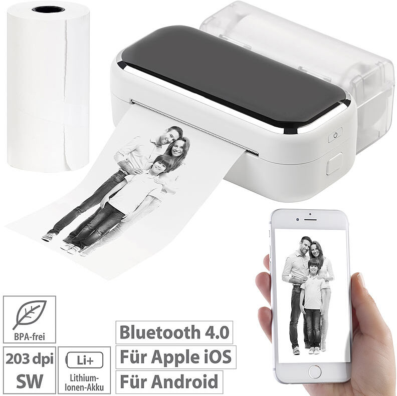 Callstel Mobiler XL Akku-Foto-Thermodrucker, Android, iOS, Bluetooth, App, 80mm