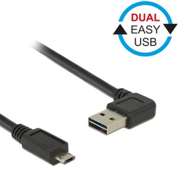 DeLock 85164 - Kabel EASY-USB 2.0 Typ-A Stecker gewinkelt links / rechts > EASY-USB 2.0 Typ Micro-B Stecker 0.5 m