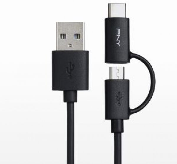 PNY USB-Kabel - USB-A zu micro-USB / USB-C 2in1 - 1m