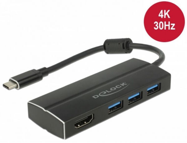 DeLock 63931 - USB 3.1 Gen 1 Adapter USB Type-C zu 3 x USB 3.0 Typ-A Hub + 1 x HDMI (DP Alt Mode) 4K 30 Hz