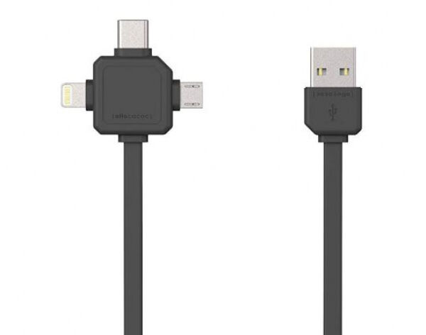 allocacoc 9003GY/USBC15 - USB Ladekabel mit USB-C, Lightning und Micro-USB Anschlüssen - 1.5m