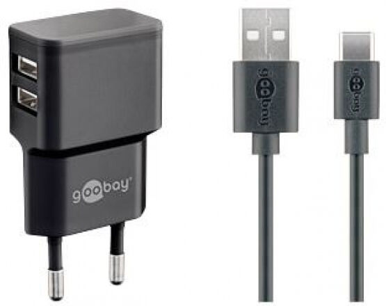 Goobay 44986 - USB-C Dual Ladeset 2,4 A - Schwarz