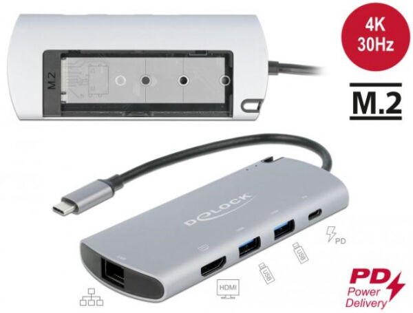 DeLock 87767 - USB Type-C Dockingstation mit M.2 Slot - 4K HDMI / USB / LAN / PD 3.0