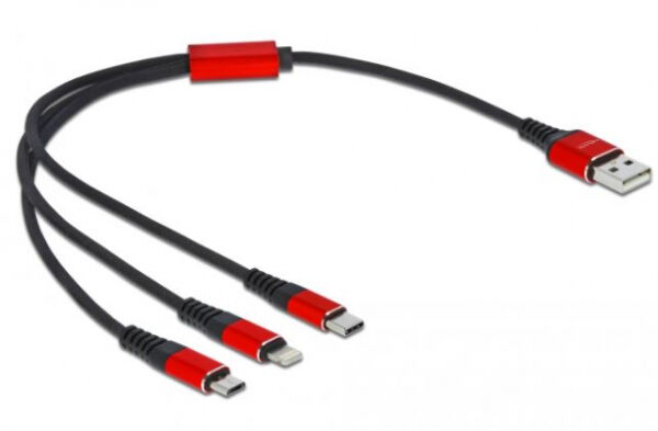 DeLock 86708 - USB Ladekabel 3 in 1 Typ-A zu Lightning / 2 x USB Type-C - 30 cm
