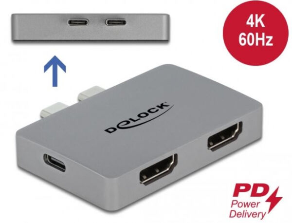 DeLock 64123 - Dual HDMI Adapter mit 4K 60 Hz und PD 3.0 für MacBook