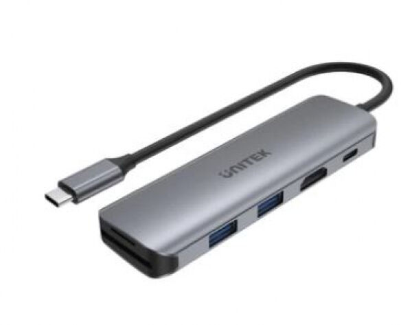 Unitek H1107D - uHUB P5+ 6-in-1 USB-C Hub with HDMI, 100W Power Delivery and Dual Card Reader