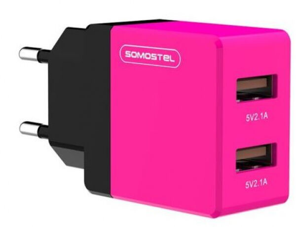Divers Somostel SMS-A53R - Dual USB Wall Charger / 2 x USB-A 2.1A - Pink