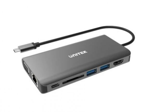 Unitek D1019A - uHUB O8+ 8-in-1 USB-C Ethernet Hub with Dual Monitor, 100W Power Delivery and Card Reader