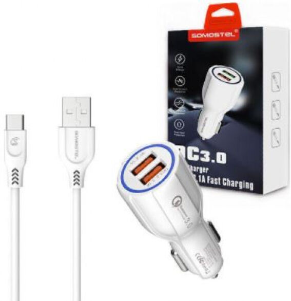 Divers Somostel 25686 - Auto-Ladegerät QC 3.1A + 2A / 2 x USB - Weiss