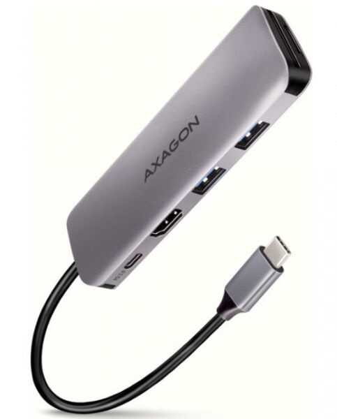 Axagon HMC-5 - USB-C-Hub, 2x USB-A, HDMI, 2x USB-C 3.2 Gen 1, 1x SD, 1x microSD - Silber