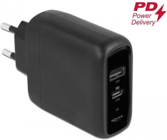 DeLock 41455 - USB Ladegerät USB Type-C PD 3.0 und USB Typ-A mit 20 W + 12 W