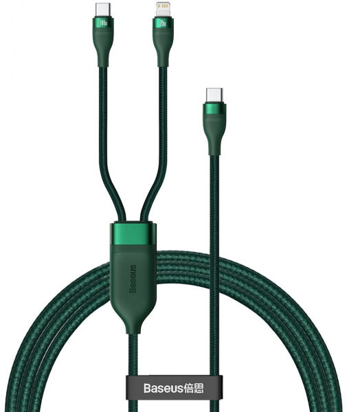 Divers Baseus - 2in1 FastCharger Cable C to L+C, 1.2m - green