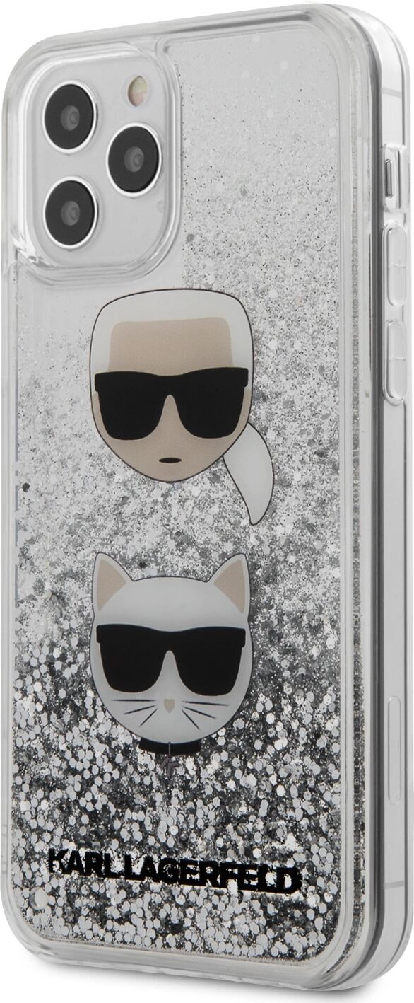 Karl Lagerfeld Ochranný kryt pro iPhone 12 Pro MAX - Karl Lagerfeld, Liquid Glitter 2 Heads Silver