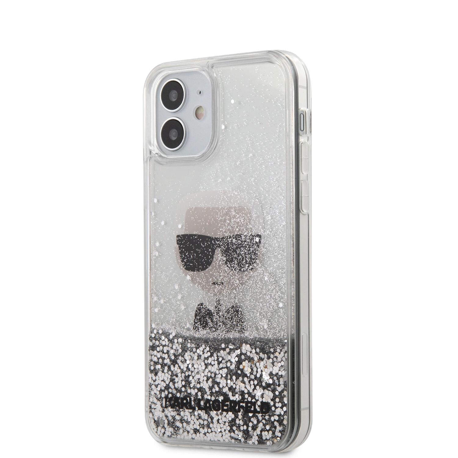Karl Lagerfeld Ochranný kryt pro iPhone 12 mini - Karl Lagerfeld, Liquid Glitter Iconic Silver