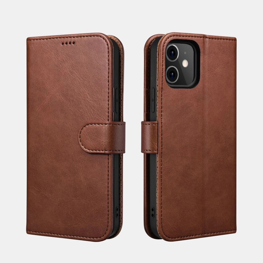 iCarer Pouzdro pro iPhone 12 / 12 Pro - iCarer, Classic Wallet Brown