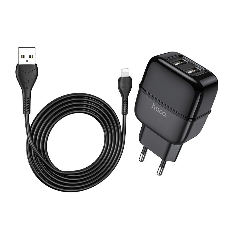 Hoco Nabíjecí USB adaptér do zásuvky - Hoco, C77A Highway 2.4A Black + Lightning kabel