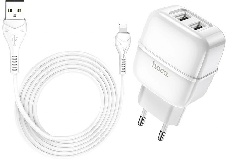 Hoco Nabíjecí USB adaptér do zásuvky - Hoco, C77A Highway 2.4A White + Lightning kabel