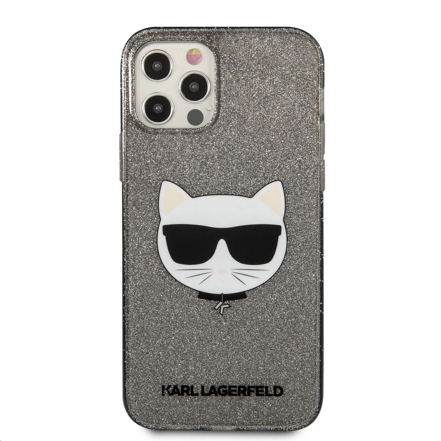 Karl Lagerfeld Ochranný kryt pro iPhone 12 / 12 Pro - Karl Lagerfeld, Choupette Head Glitter Black
