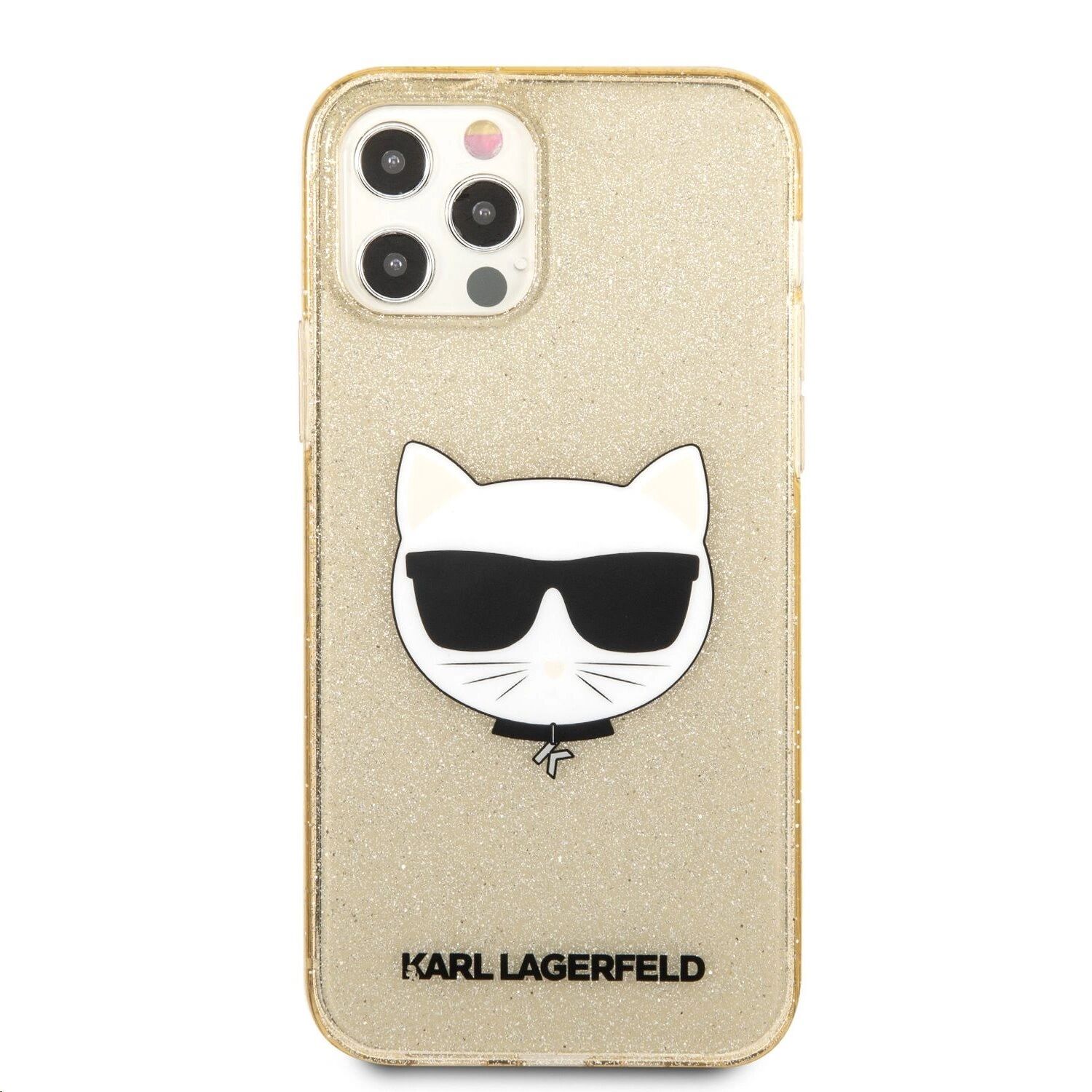 Karl Lagerfeld Ochranný kryt pro iPhone 12 / 12 Pro - Karl Lagerfeld, Choupette Head Glitter Gold