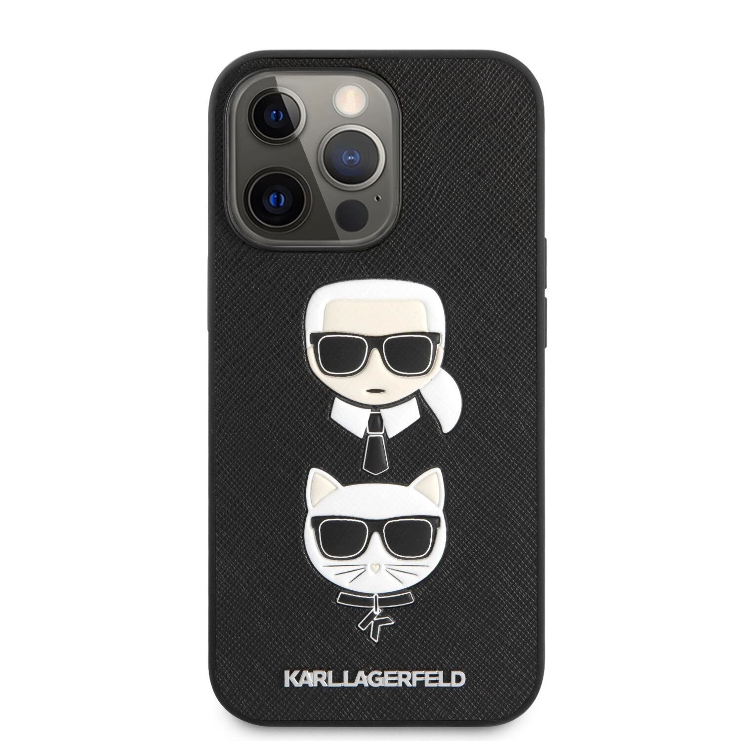 Karl Lagerfeld Ochranný kryt pro iPhone 13 Pro MAX - Karl Lagerfeld, Saffiano Karl and Choupette Heads Black