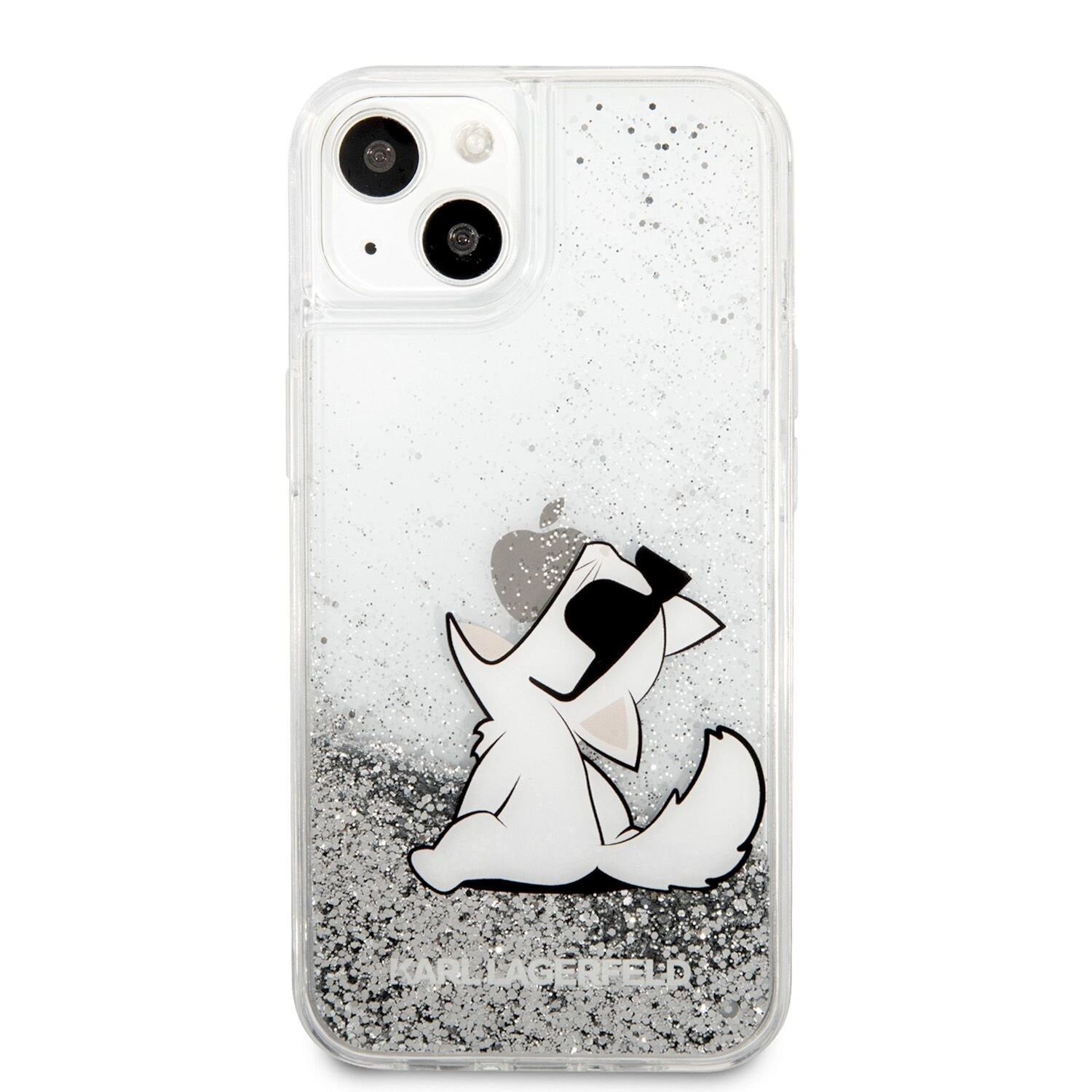 Karl Lagerfeld Ochranný kryt pro iPhone 13 mini - Karl Lagerfeld, Liquid Glitter Choupette Eat Silver