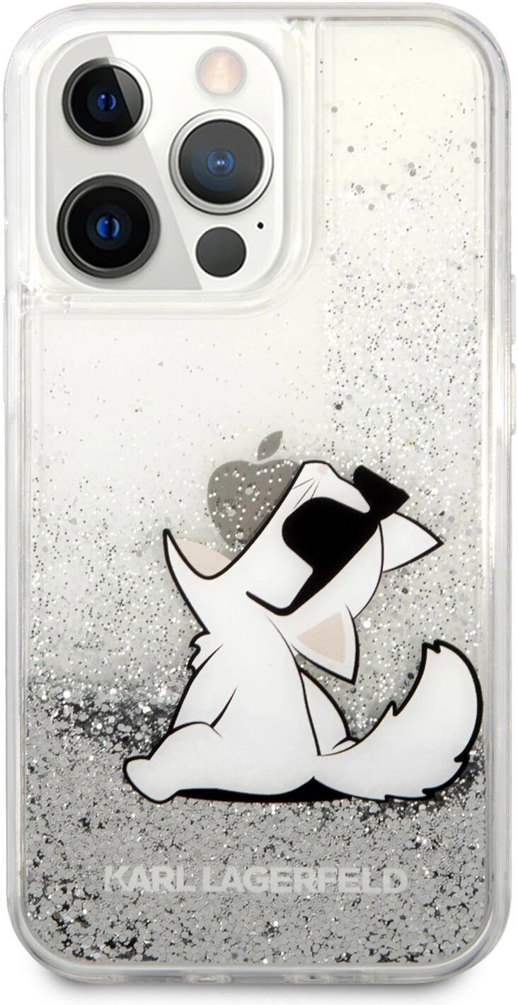 Karl Lagerfeld Ochranný kryt pro iPhone 13 Pro - Karl Lagerfeld, Liquid Glitter Choupette Eat Silver