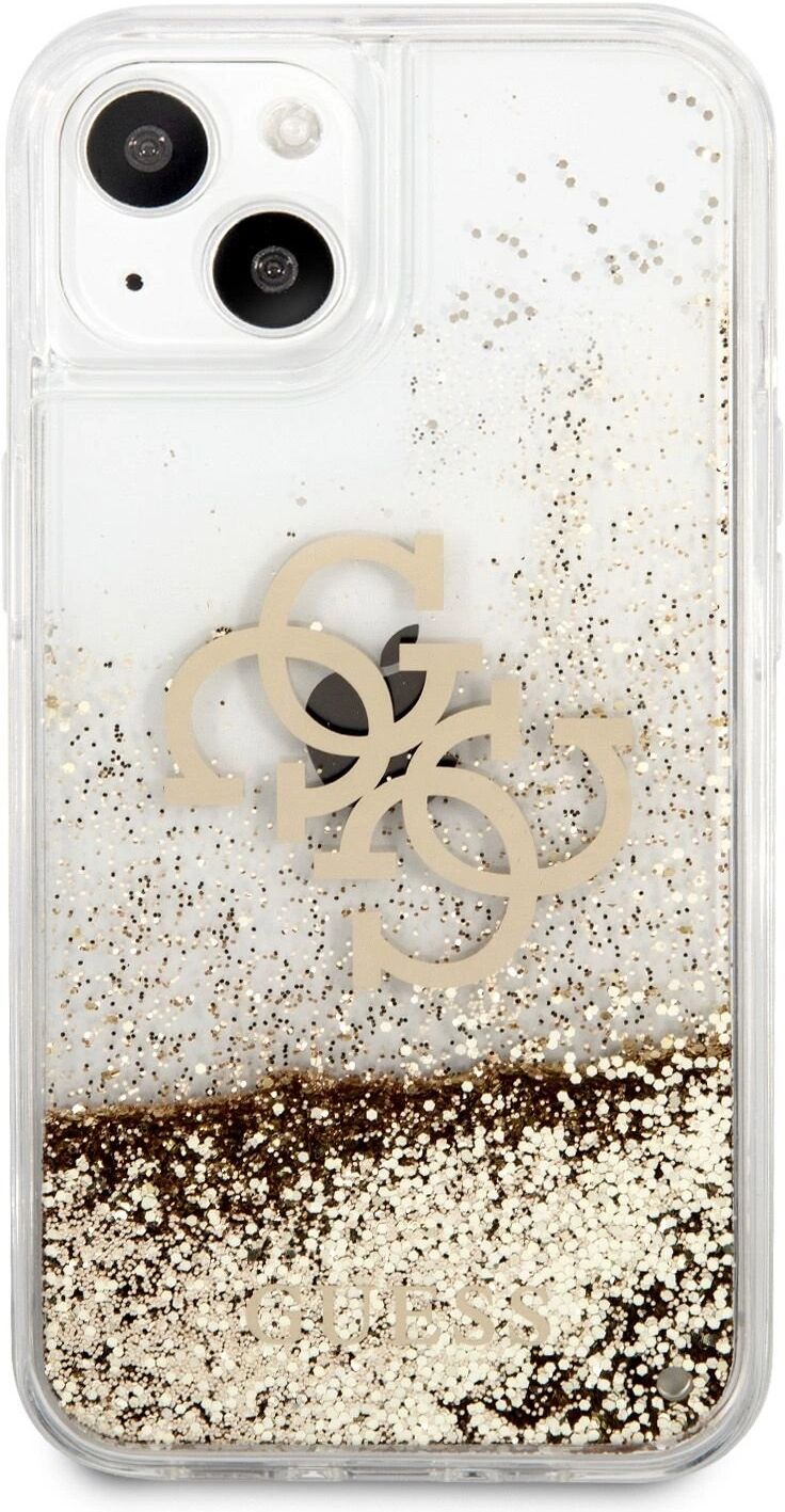 Guess Ochranný kryt pro iPhone 13 mini - Guess, Big 4G Liquid Glitter Gold