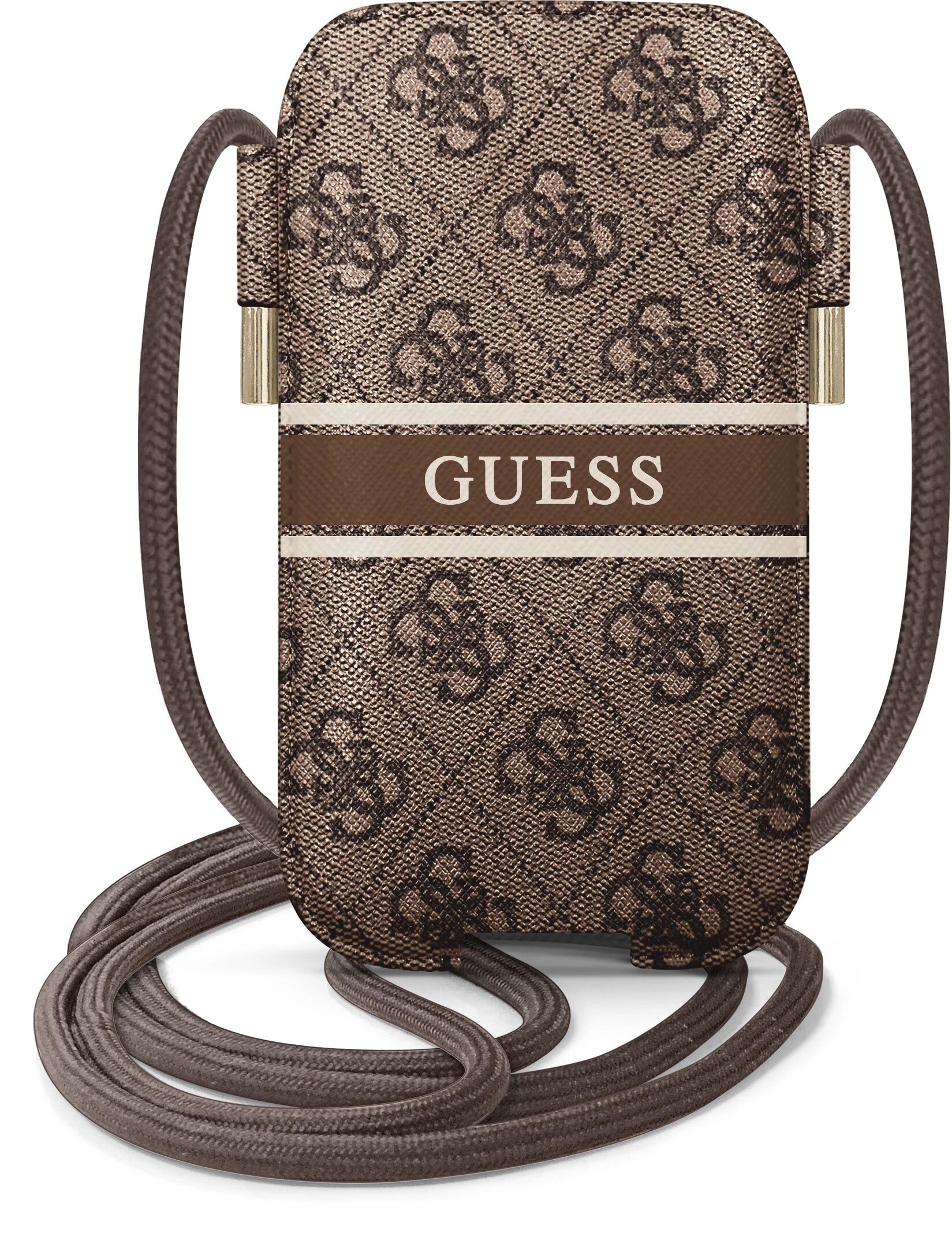 Guess Univerzální kapsa na mobil se šňůrkou - Guess, 4G Pouch Printed Stripe S/M Brown