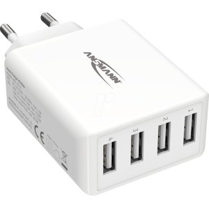 Ansmann ANS 1001-0113 - USB-Ladegerät HC430, 30 W, 5 V, 3000 mA, 4-Port, weiß