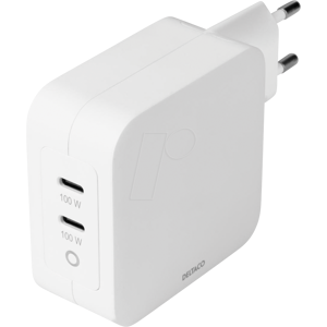 DELTACO GAN03 - USB-Ladegerät, 100 W, 2x USB-C (PD), GaN, weiß