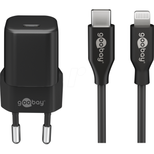 GOOBAY 61083 - USB (PD)-Ladegerät, 5-12 V, 3 A, 20 W, Lightning, schwarz