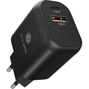 Icybox ICY PS102-PD - USB-Ladegerät, 20 W, 5 - 12 V, 2-Port, schwarz