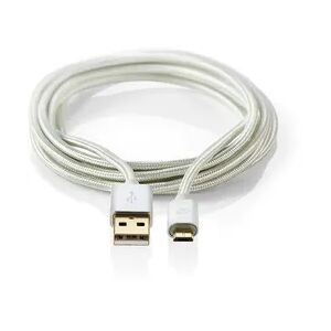 Nedis USB Cable - USB 2.0 - USB-A Male - USB Micro-B Male - 10 W - 480 Mbps - Gold Plated - 3.00 m - Round - Braided / Nylon - Aluminium - Cover Window Box