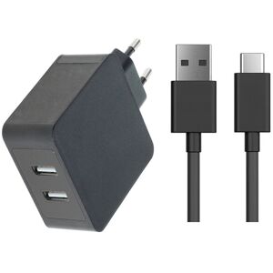 Trade-shop - Dual usb-c 5V 2,4A Schnellladegerät Netzteil Ladekabel Datenkabel usb 3.1 Typ-C Schwarz (2 Anschlüsse) für Shift Shift6m tp-link Neffos