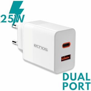 ECHOS 25W Dualport usb-c + usb-a Schnellladegerät QC3.0, pd und pps Sehr breite Kompatibilität Kompatibel mit Apple iPhone 12/13/14, Samsung Galaxy