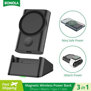 Essager Electronic 3-In-1 Kabellose Magnetische Powerbank Mit Typ-C-Kabel Für Iphone 15/14/13/iwatch, Abnehmbare Tragbare Externe Batterie 5200 Ma