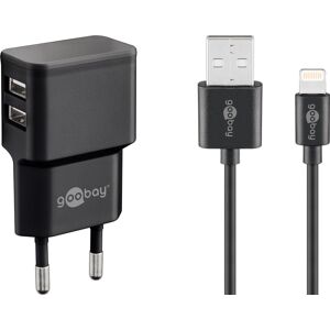 Goobay Apple Lightning Dual Ladeset 2,4 A - Netzteil mit 2x USB-Buchse und Apple Lightning-Kabel 1m (Schwarz)