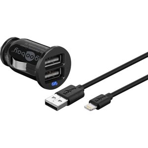 Goobay Apple Lightning Auto-Ladeset (12W/2.4A) - Kfz-Ladeadapter und Apple Lightning Kabel 1.0m (schwarz)