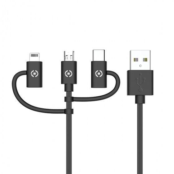 Celly datenkabel 3 in 1 Micro USB + MFI + USB C 100 cm schwarz