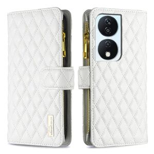 My Store For Honor X7b Diamond Lattice Zipper Wallet Leather Flip Phone Case(White)