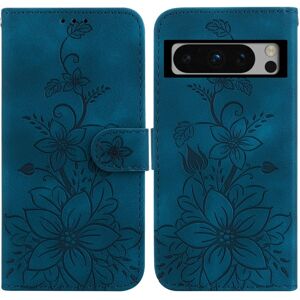 My Store For Google Pixel 8 Pro Lily Embossed Leather Phone Case(Dark Blue)