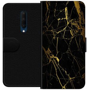 Generic OnePlus 7T Pro Tegnebogsetui Marmor Sort & Guld