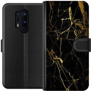 Generic OnePlus 8 Pro Tegnebogsetui Marmor Sort & Guld