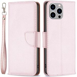 SKALO iPhone 15 Pro Max Litchi Flip Cover - Rosa guld