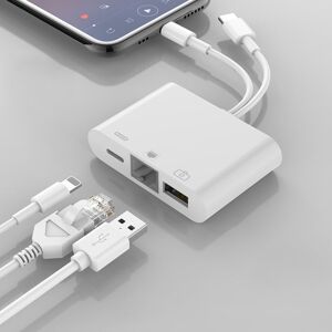 My Store NK-107 Pro 3 in 1 USB-C / Type-C + 8 Pin Male to USB + RJ45 + 8 Pin Charging Female Interface Adapter